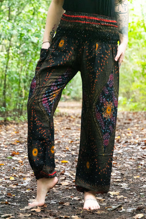 Black Peacock Eye Harem Pants