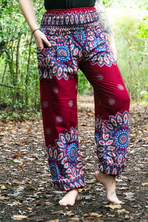 Burgundy Floral Mandala Harem Pants