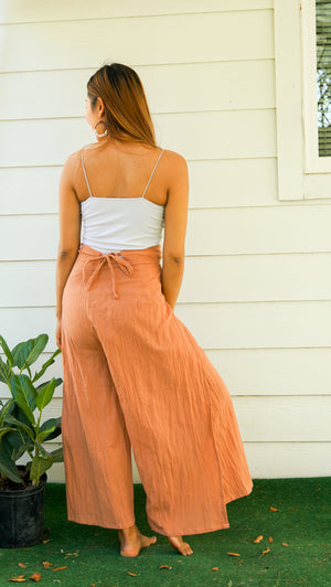 Raw Crinkled Cotton Palazzo Wrap Pants