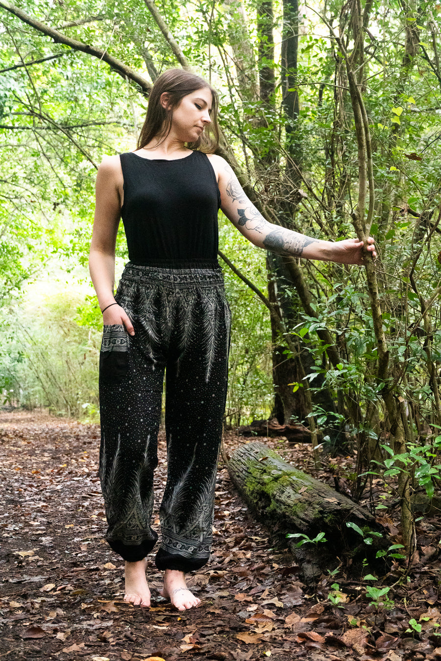 Black Peacock Light Feather Plus Size Harem Pants