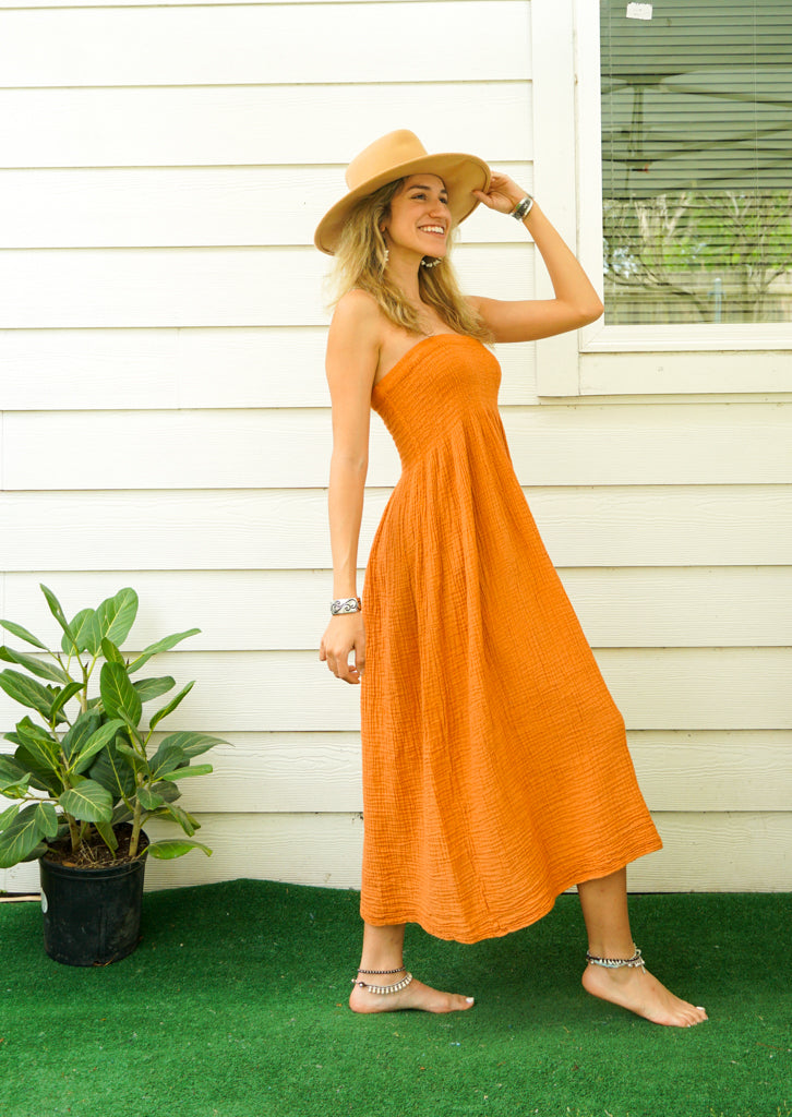 Orange Double Gauze Cotton Dress