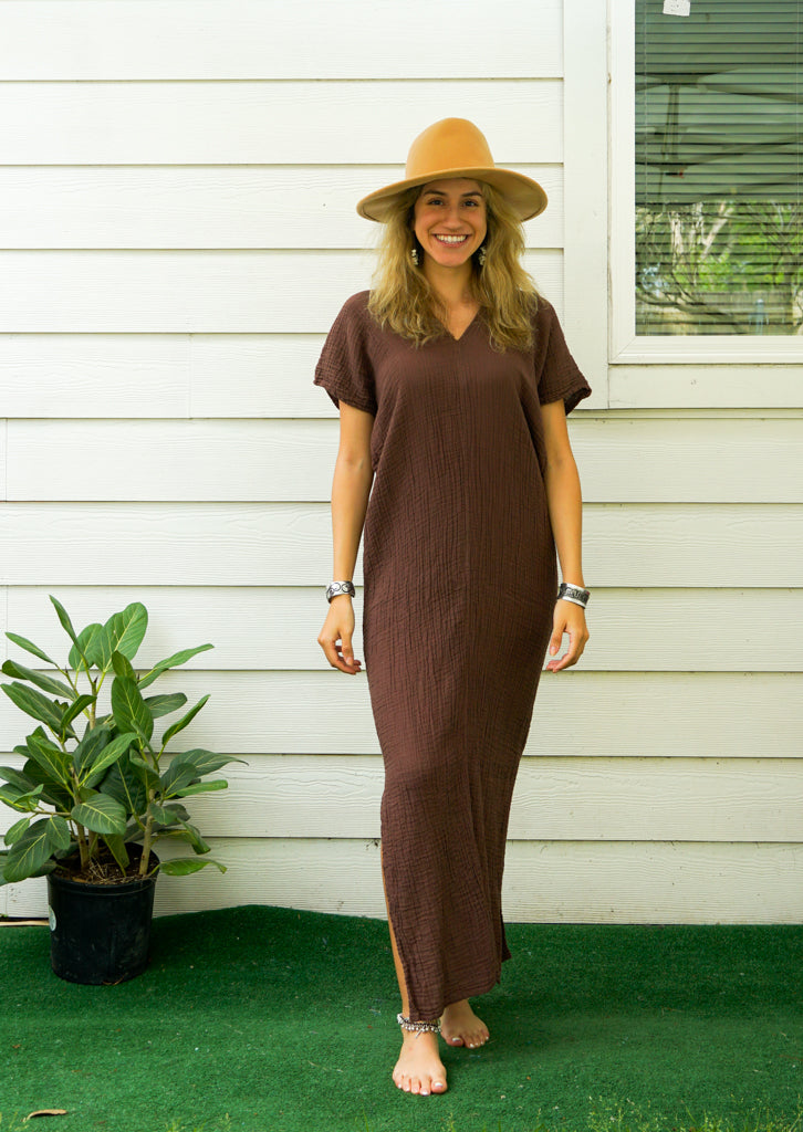 Brown Double Gauze Cotton Dress