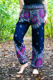 Blue Floral Mandala Harem Pants