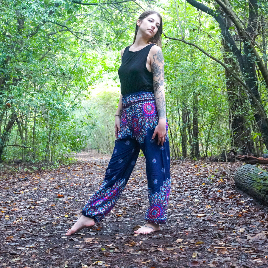 Blue Floral Mandala Harem Pants