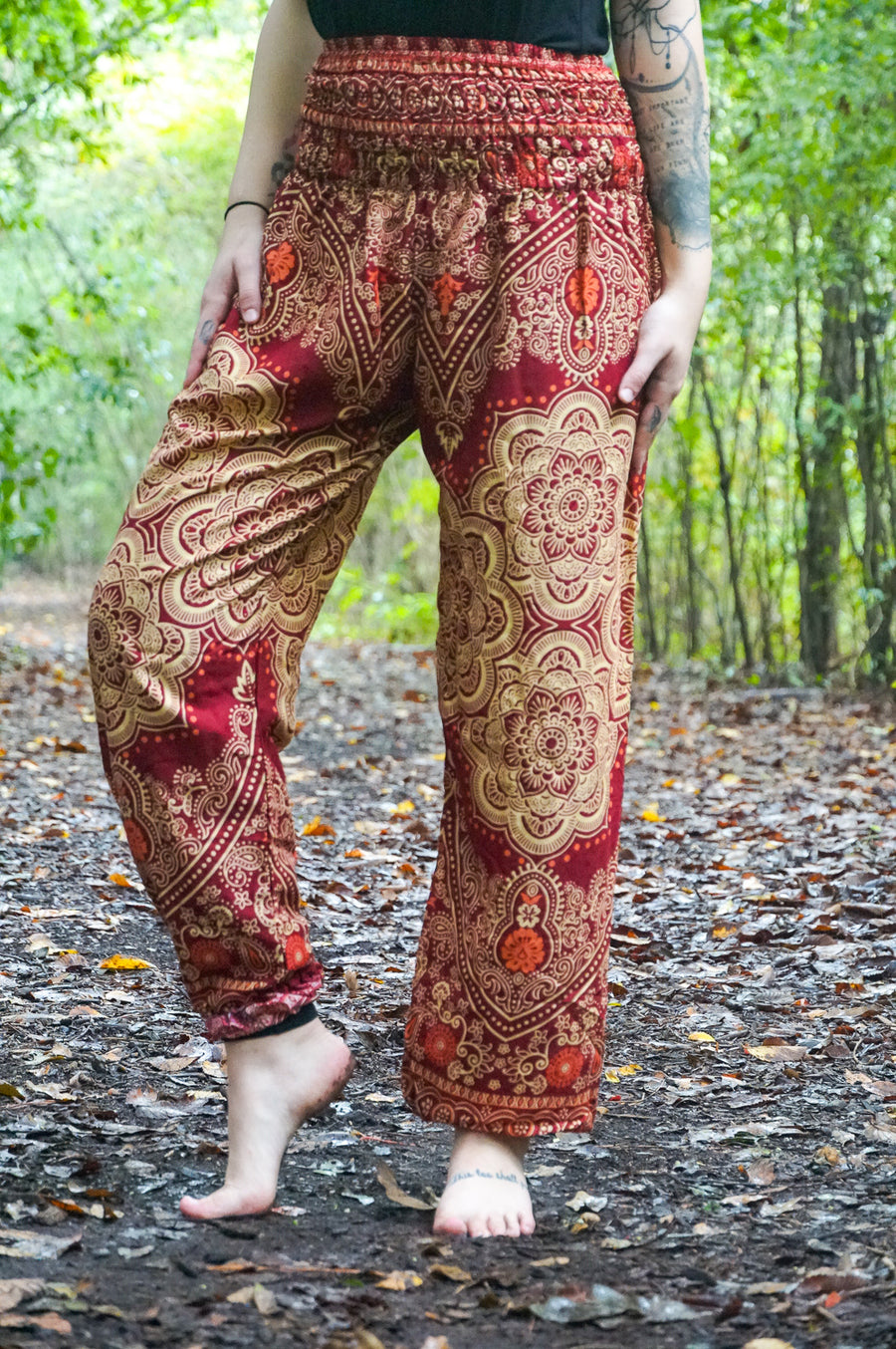 Burgundy Lotus Mandala Harem Pants