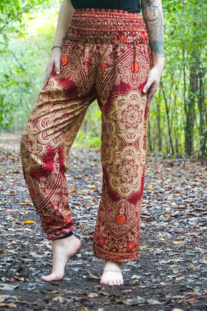Burgundy Lotus Mandala Harem Pants