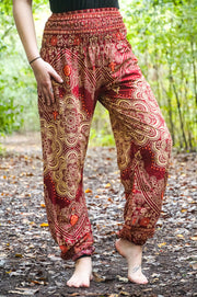 Burgundy Lotus Mandala Harem Pants