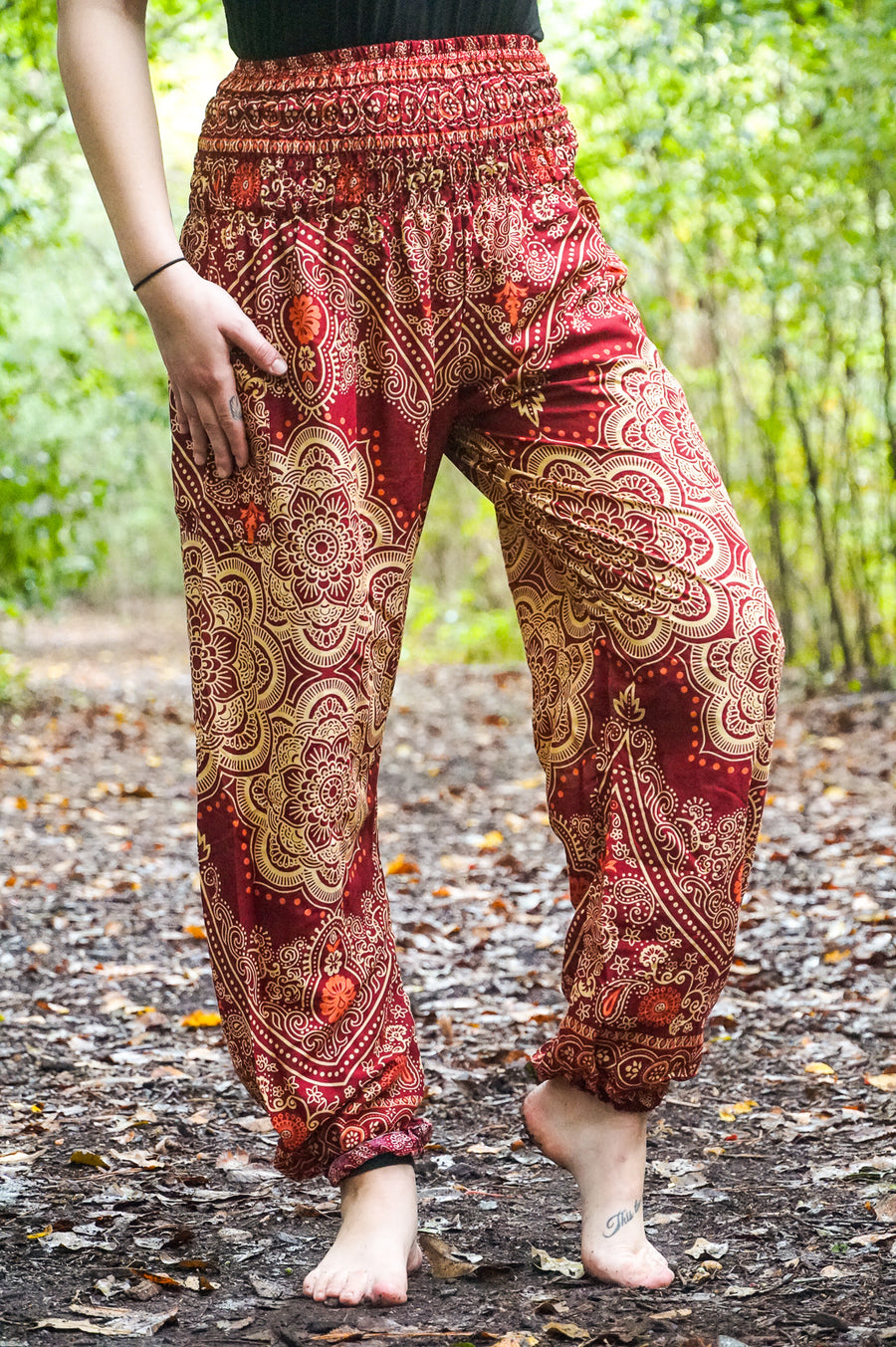 Burgundy Lotus Mandala Harem Pants