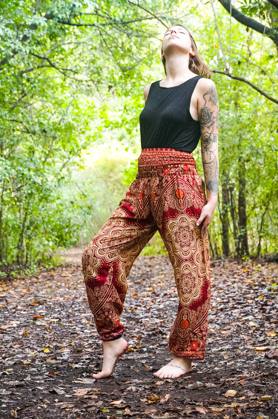 Burgundy Lotus Mandala Harem Pants