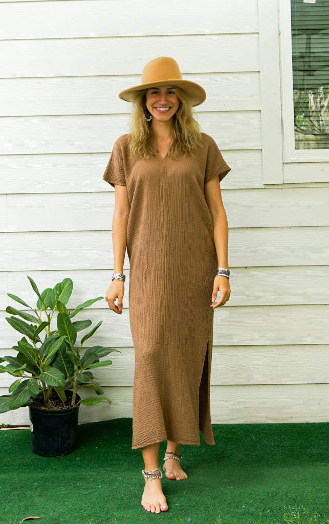 Brown Double Gauze Cotton Dress