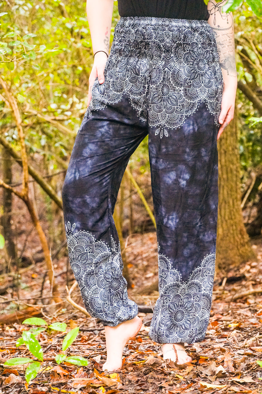 Dark Blue Floral Bouquet Harem Pants