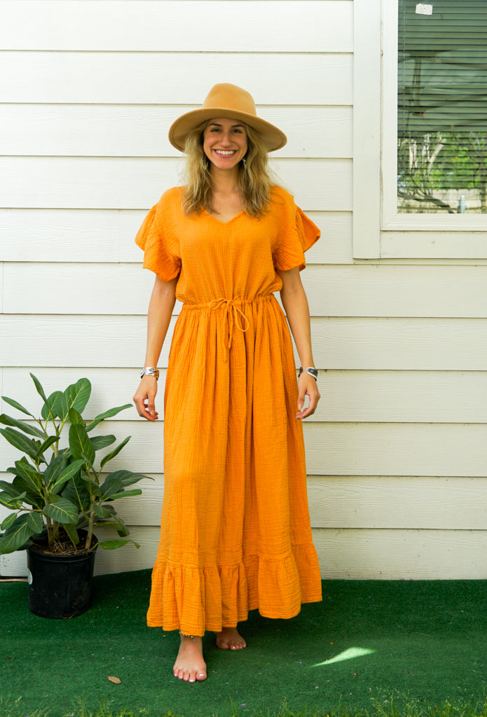 Mustard Yellow Double Gauze Cotton Dress