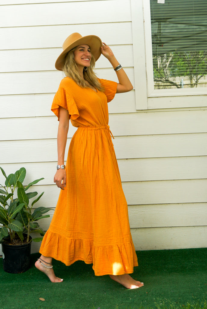 Mustard Yellow Double Gauze Cotton Dress