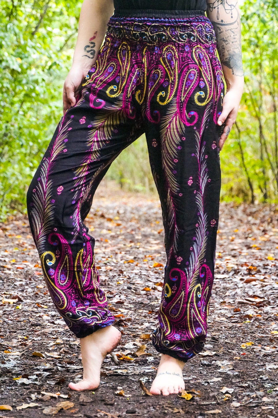 Pink Phoenix Feather Harem Pants