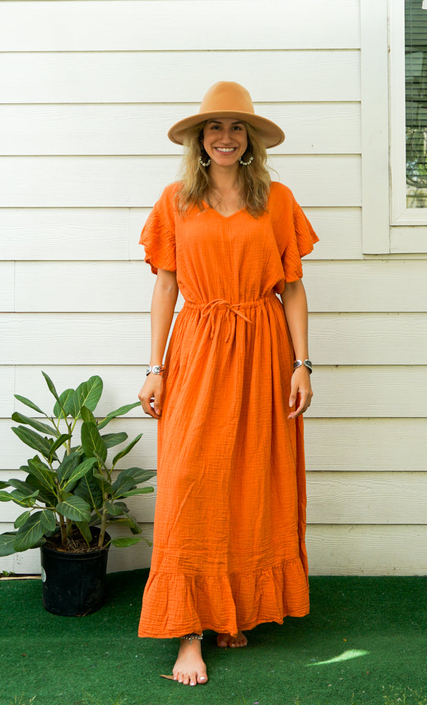 Orange Double Gauze Cotton Dress