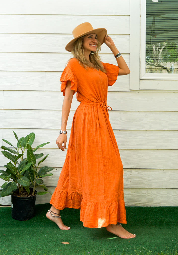 Orange Double Gauze Cotton Dress