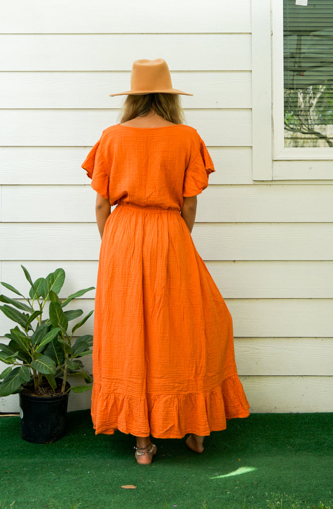 Orange Double Gauze Cotton Dress