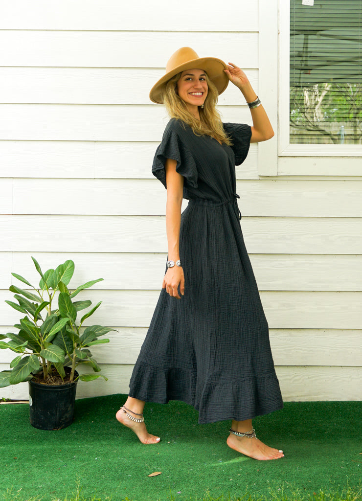 Black Double Gauze Cotton Dress