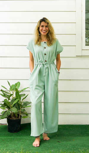 Mint Natural Cotton Jumpsuits with Pockets