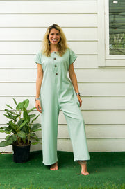 Mint Natural Cotton Jumpsuits with Pockets