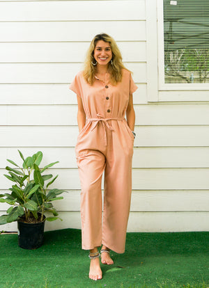 Peach Natural Cotton Jumpsuits with Pockets