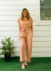 Peach Natural Cotton Jumpsuits with Pockets