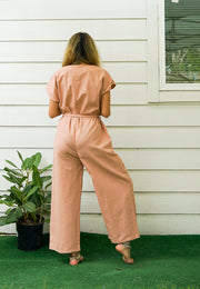 Peach Natural Cotton Jumpsuits with Pockets