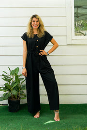 Black Natural Cotton Jumpsuits with Pockets