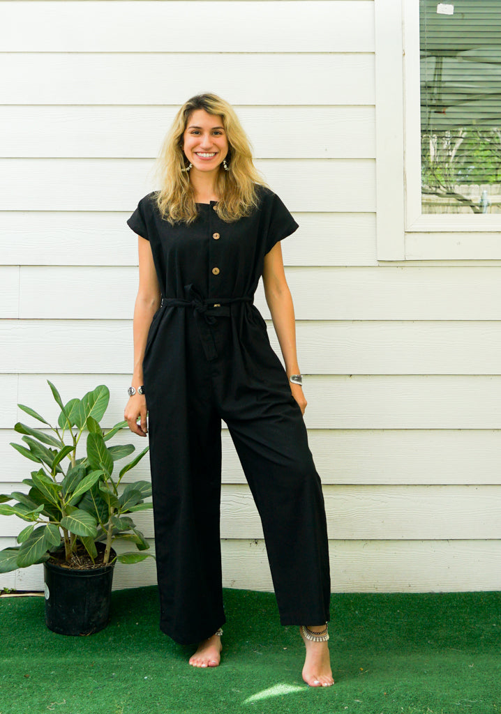 Black Organic Cotton Jumpsuits with Pockets