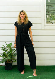 Black Natural Cotton Jumpsuits with Pockets