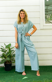 Blue Natural Cotton Jumpsuits with Pockets