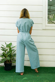 Blue Natural Cotton Jumpsuits with Pockets