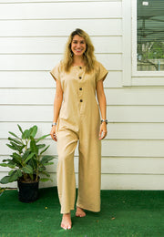 Cream Natural Cotton Jumpsuits with Pockets