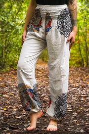 White Vortex Flower Harem Pants