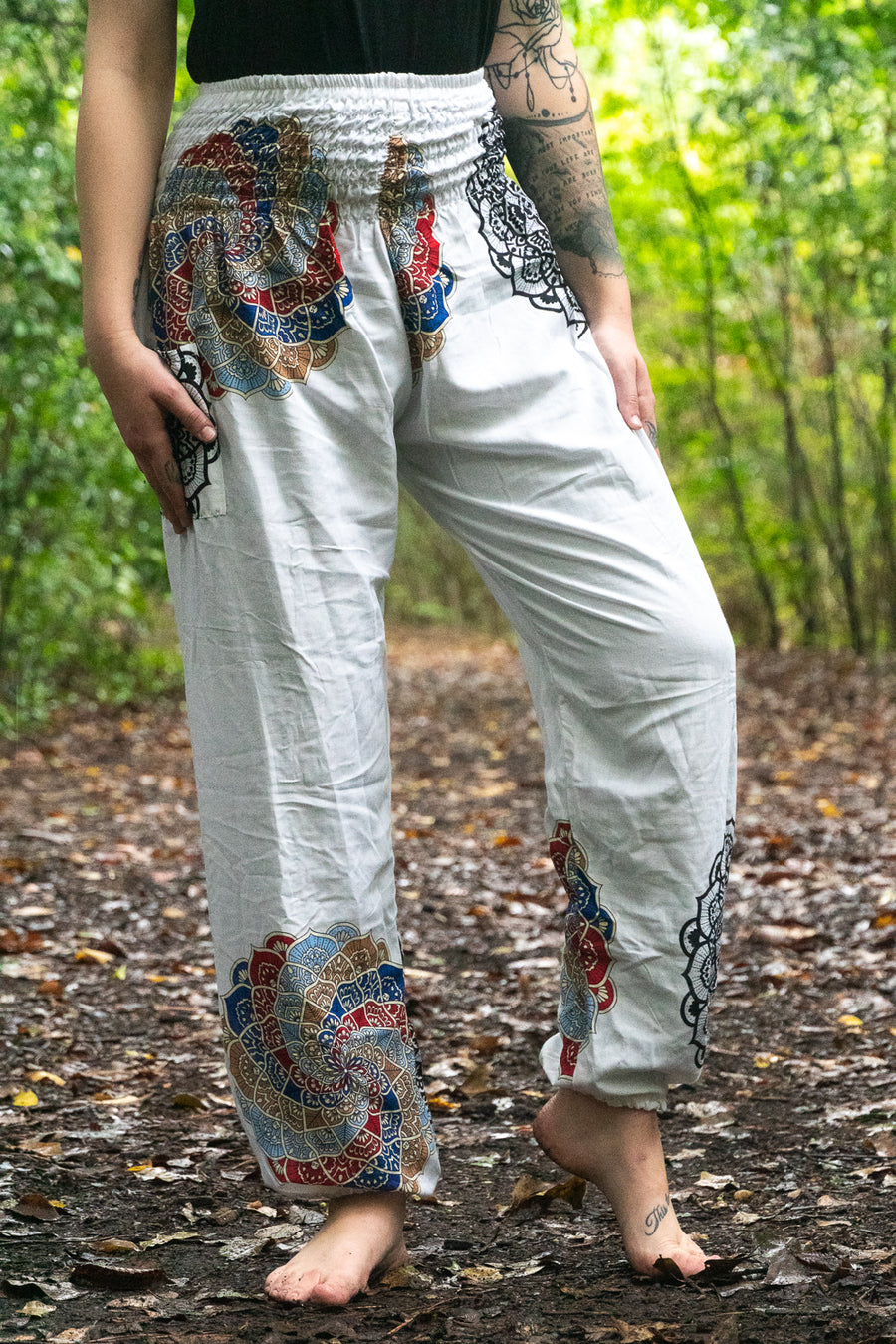 White Vortex Flower Harem Pants