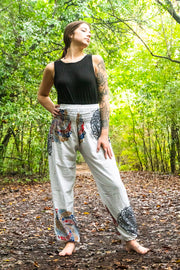 White Vortex Flower Harem Pants