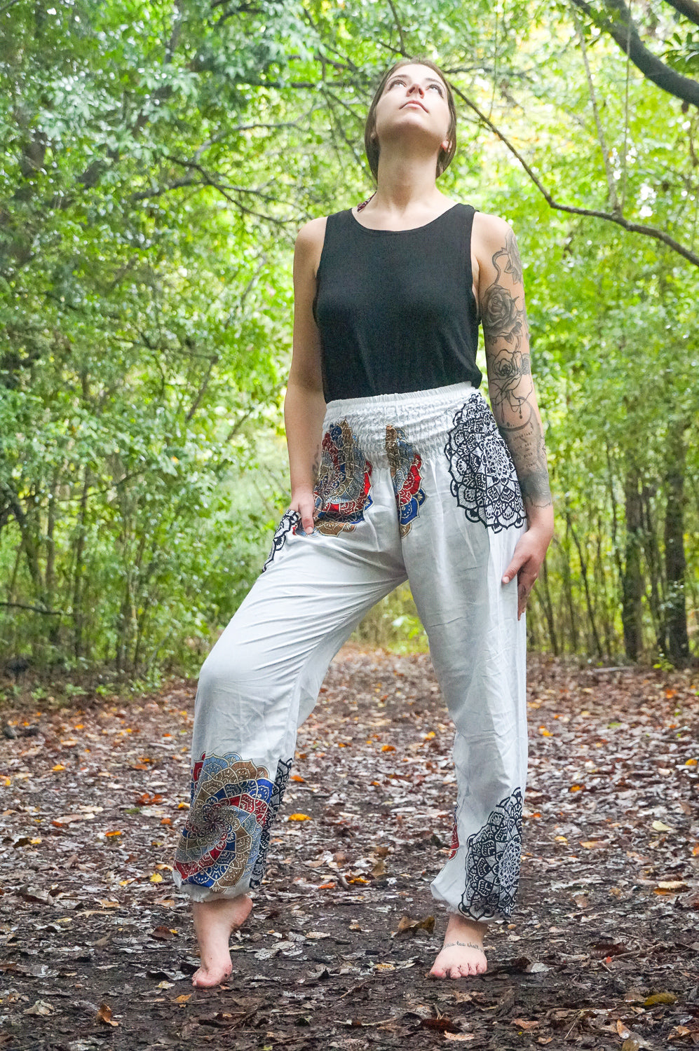 White Vortex Flower Harem Pants