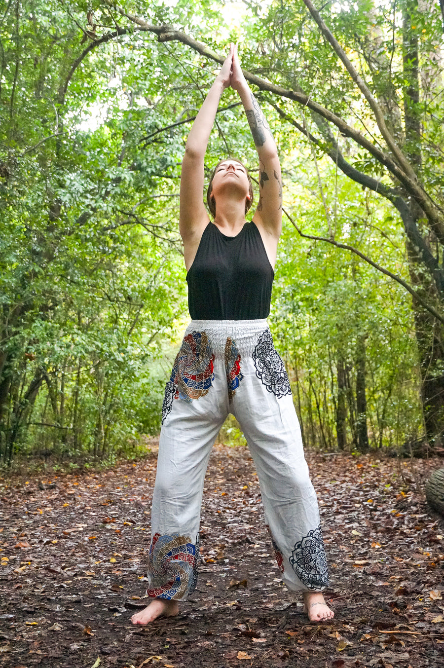 White Vortex Flower Harem Pants