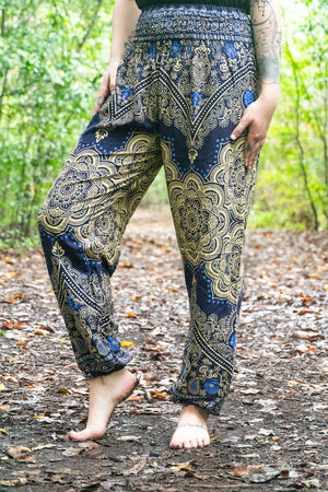 Dark Blue Lotus Mandala Harem Pants