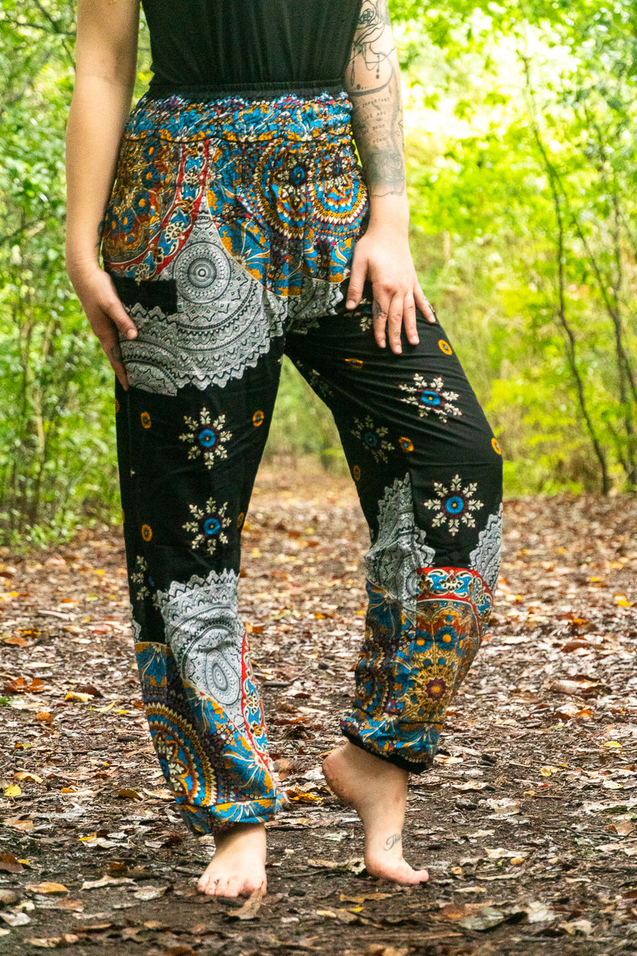 Black Floral Mandala Harem Pants