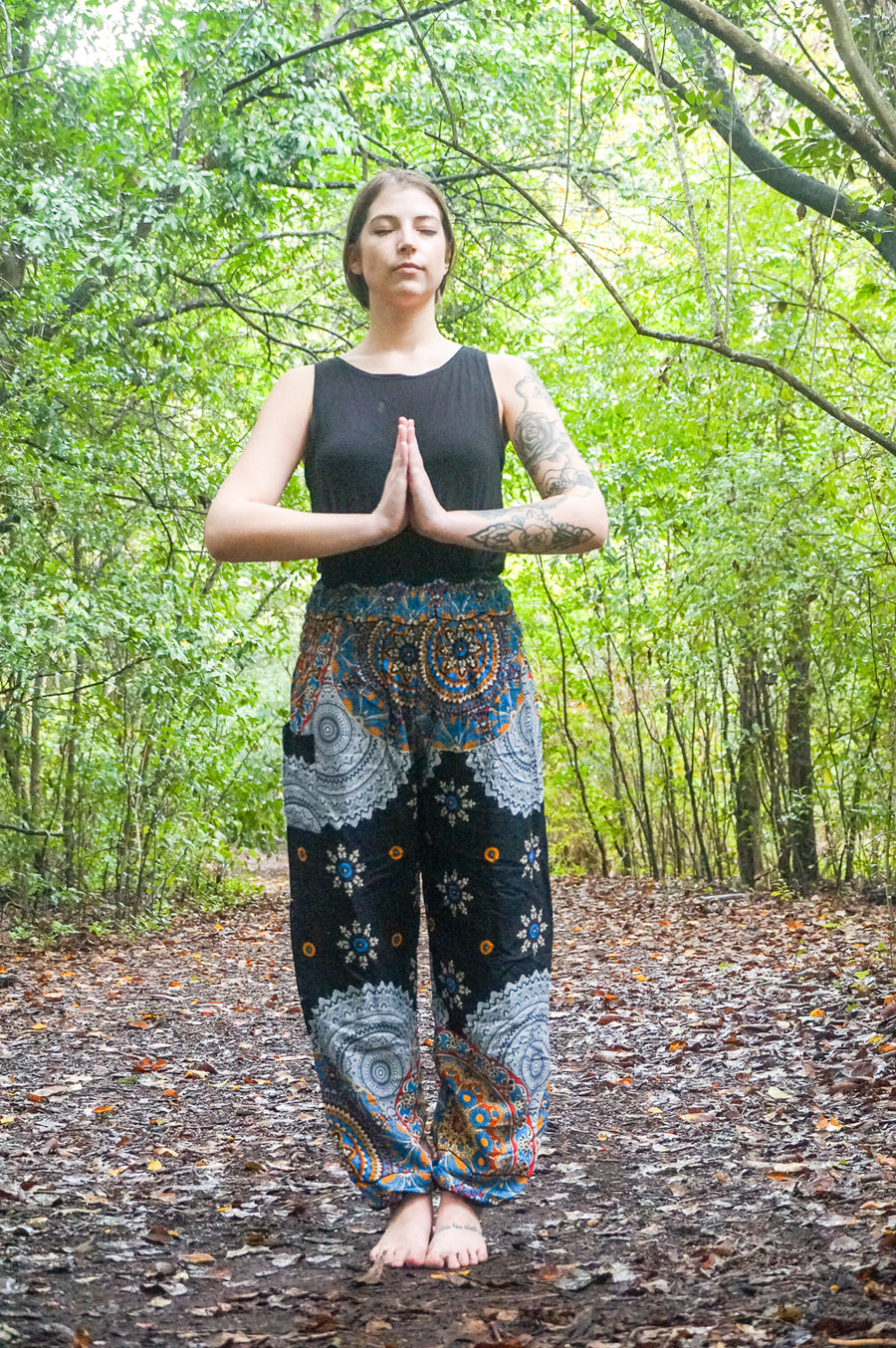 Black Floral Mandala Harem Pants