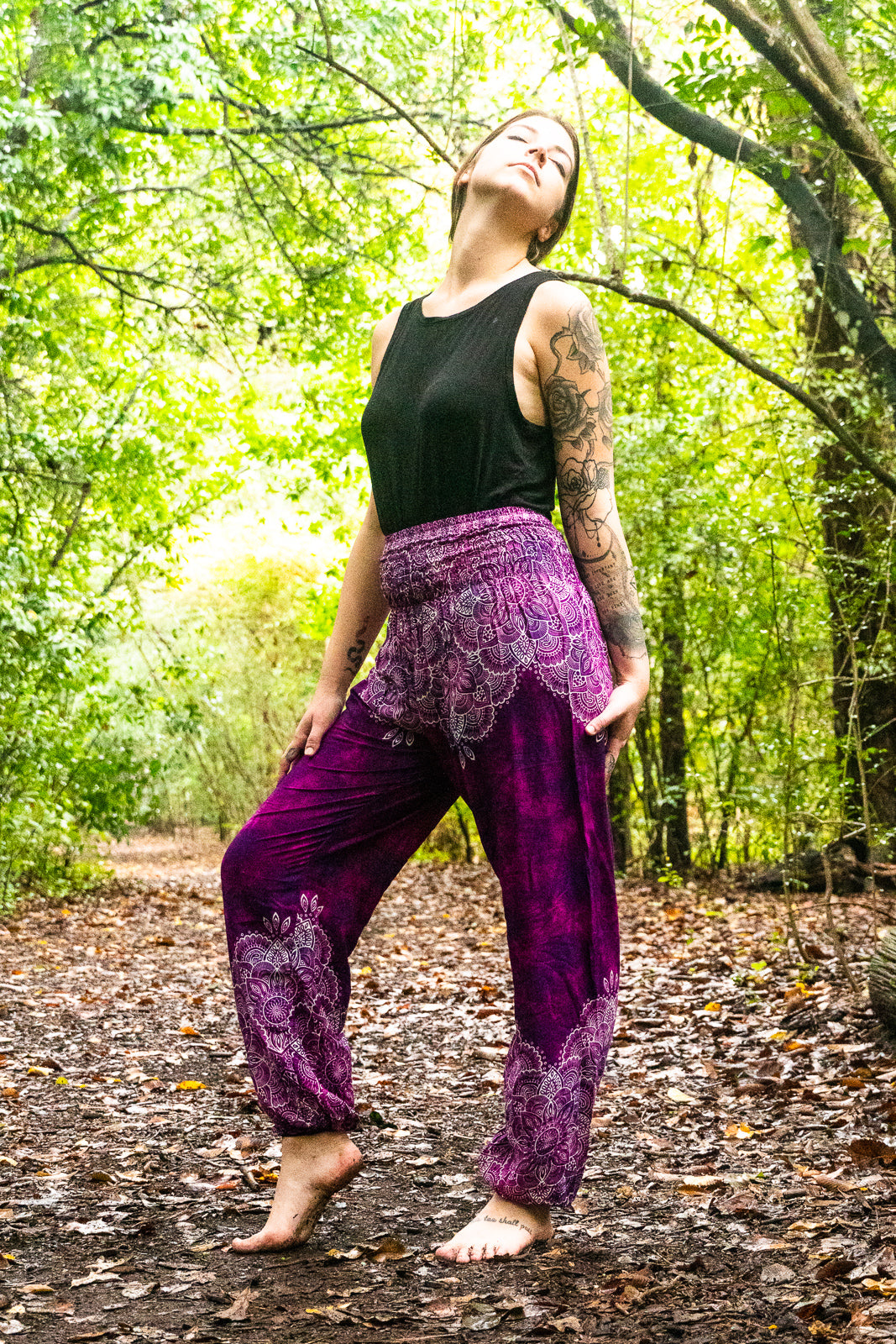 Purple Flower Bouquet Harem Pants