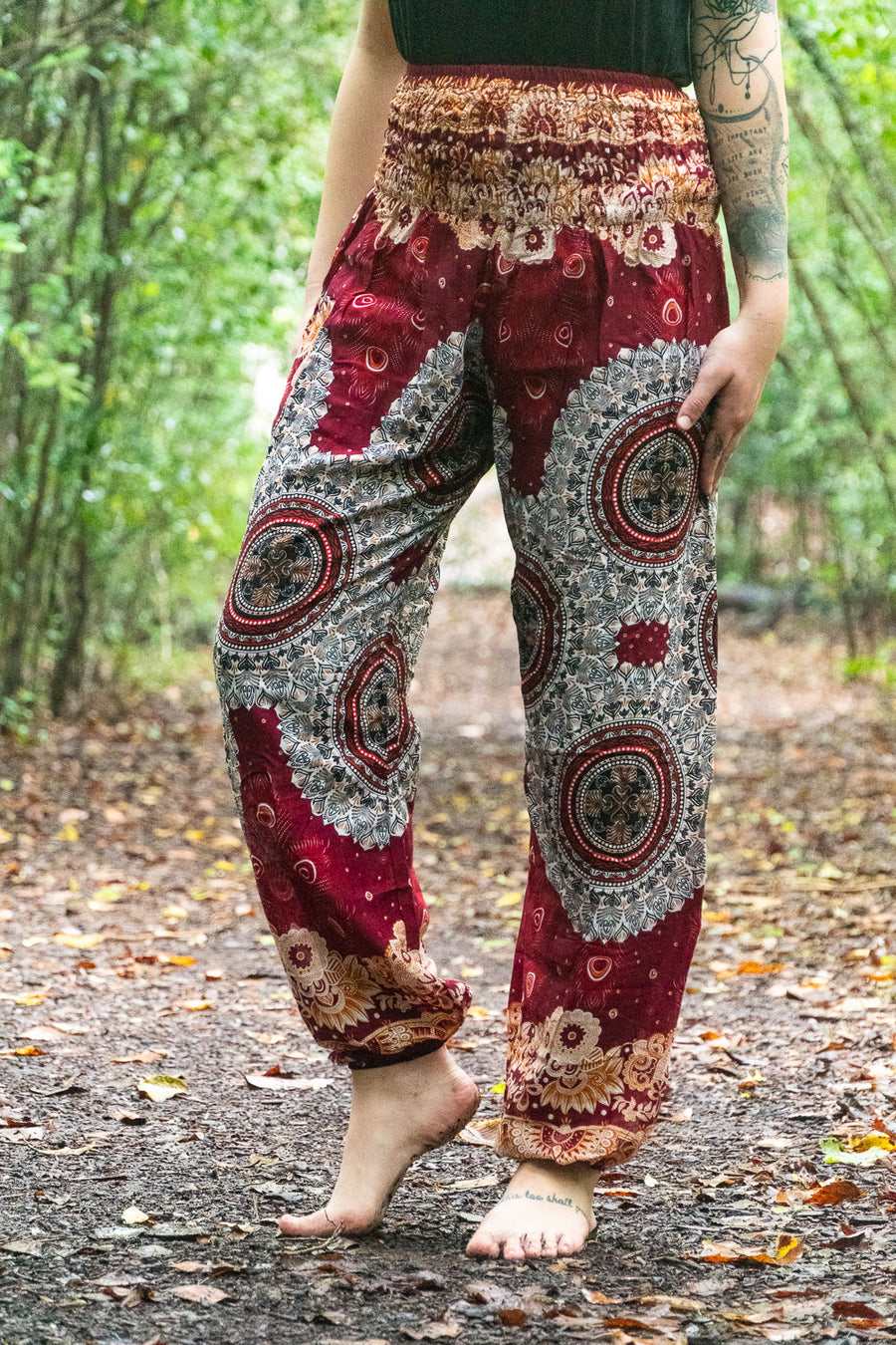 Burgundy Peacock Mandala Peacock Harem Pants