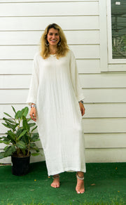 Natural Double Gauze Cotton Dress with Pockets