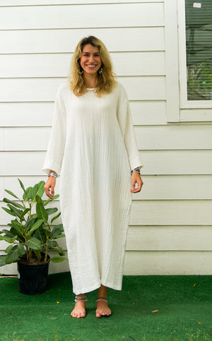 Natural Double Gauze Cotton Dress with Pockets