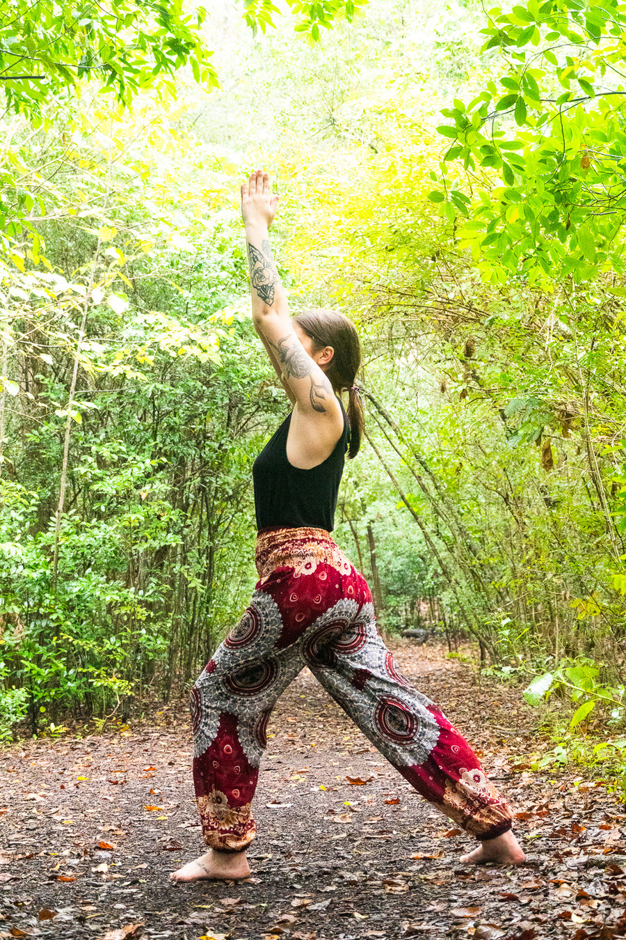 Burgundy Peacock Mandala Peacock Harem Pants