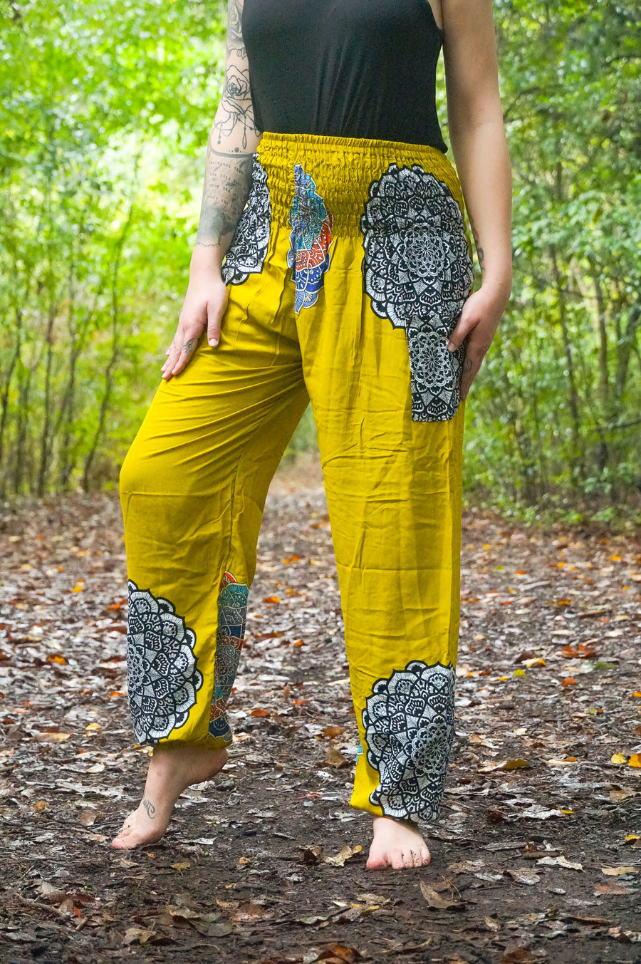 Yellow Vortex Flower Harem Pants