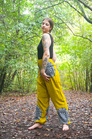 Yellow Vortex Flower Harem Pants