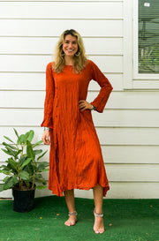 Rust Raw Natural Crinkled Cotton Dress