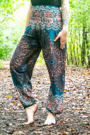 Teal Peacock Tail Harem Pants